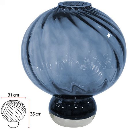 Vaso Decorativo Vidro Azul 35cm