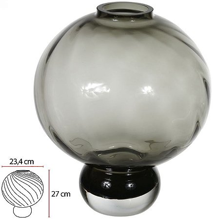 Vaso Decorativo Vidro Cinza 27cm