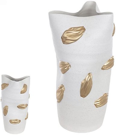 Vaso Decorativo Ceramica Branco Dourado 36cm