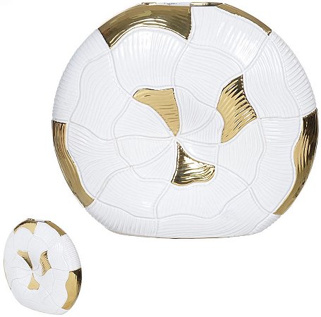 Vaso Decorativo Ceramica Branco Dourado 25cm