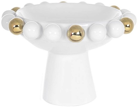 Vaso Decorativo Centro De Mesa Ceramica Branco Dourado 23cm