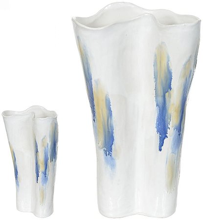 Vaso Decorativo Ceramica Branco Azul 40,5cm