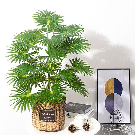 Planta Artificial Palmeira Leque 50cm - 95cm 24 Folhas Decoração Casa e Jardim