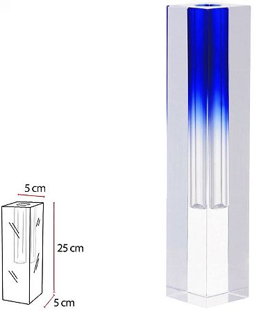 Vaso Decorativo Vidro Cristal Transparente Azul 25cm