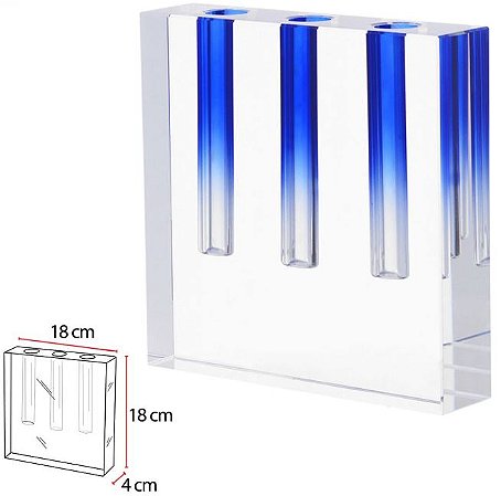 Vaso Decorativo Vidro Cristal Transparente Azul 18cm