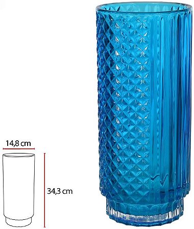 Vaso Decorativo Vidro Azul 34,3cm