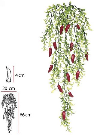 Planta Artificial Folhagem Pimenta Pendurar X14 Vermelho 75cm