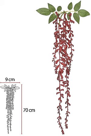 Planta Artificial Folhagem Sedum Pendurar X5 Vermelho 80cm