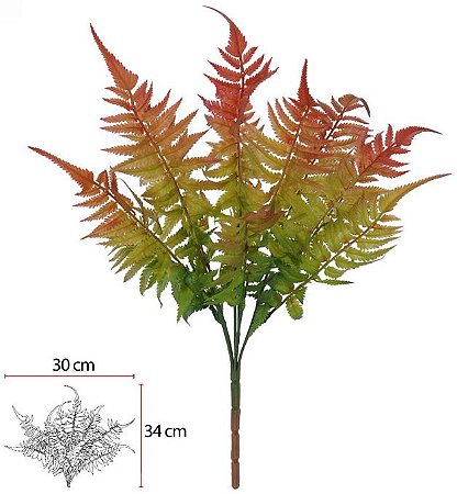 Planta Artificial Folhagem Samambaia C/Print X13 Verde Outono 47cm