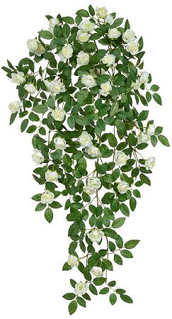 Planta Artificial Folhagem Rosa Pendurar X42 Creme Outono 90cm