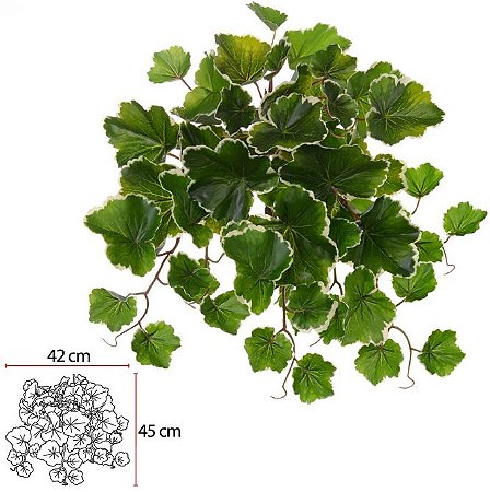 Planta Artificial Folhagem Geranio Pendurar Real Toque C/Uv X70 Verde Creme 36cm