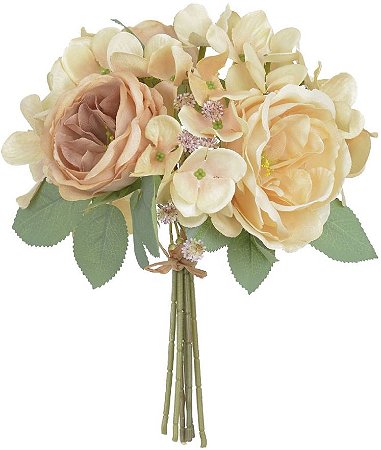 Buque Peonia Ramalhete Hortensia C/Fita X6 Cha Pessego 27cm