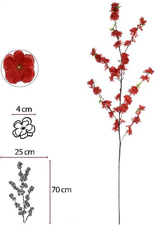 Haste Flor Cerejeira X65 Vermelho 1,17cm