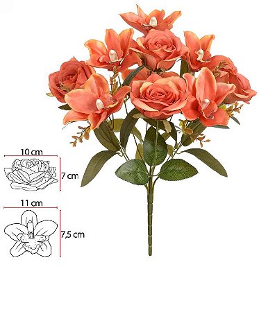 Buque Rosa Orquidea Cymbidium X10 Laranja Outono 43cm