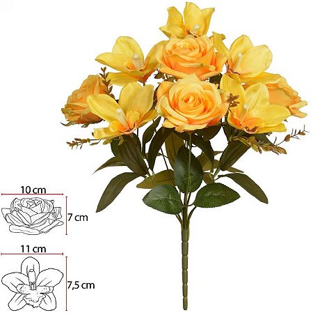 Buque Rosa Orquidea Cymbidium X10 Amarelo Outono 43cm