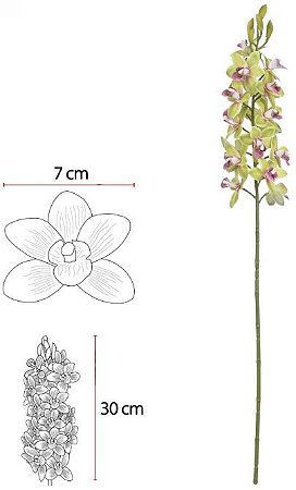 Haste Orquidea Dendrobium C/Coat Real Toque X20 Verde 82cm