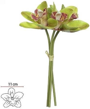 Buque Orquidea Cymbidium Ramalhete C/ Fita Real Toque X3 Verde 23cm