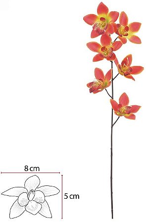 Haste Orquidea Cymbidium Cetim X6 Laranja 60cm