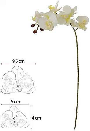 Haste Orquidea Phalaenopsis Real Toque X6 Branco BD. Amarelo 69cm