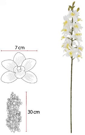 Haste Orquidea Dendrobium C/Coat Real Toque X20 Branco Amarelo 82cm