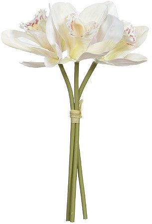 Buque Orquidea Cymbidium Ramalhete C/ Fita Real Toque X3 Creme 23cm