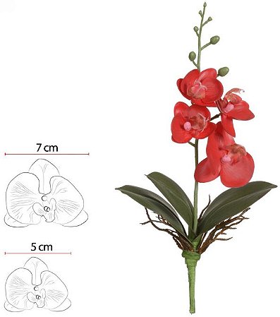 Haste Orquidea Phalaenopsis Real Toque C/Folha X4 Vermelho 29cm