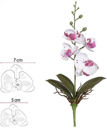 Haste Orquidea Phalaenopsis Real Toque C/Folha X4 Branco Beauty 29cm