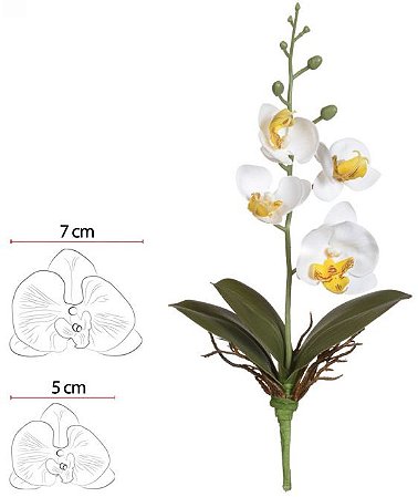 Haste Orquidea Phalaenopsis Real Toque C/Folha X4 Branco Amarelo 29cm