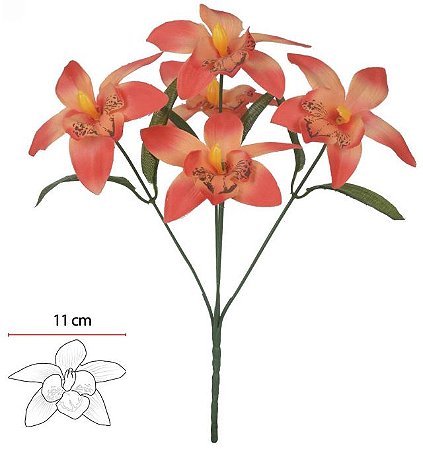 Buque Orquidea Dendrobium X5 Laranja 32cm
