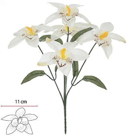 Buque Orquidea Dendrobium X5 Branco 32cm