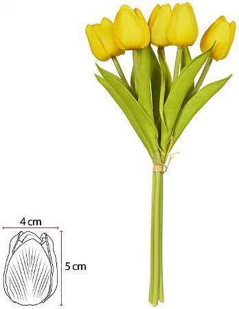 Buque Tulipa Ramalhete C/Fita Espuma X5 Amarelo Outono 32cm
