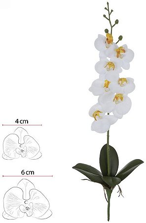 Haste Orquidea Phalaenopsis Real Toque C/Folha X7 Branca 45cm