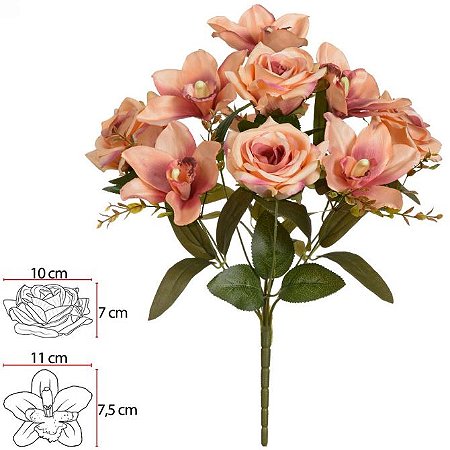 Buque Rosa Orquidea Cymbidium X10 Pessego Outono 43cm