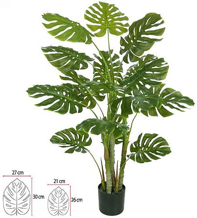 Planta Artificial Arvore Costela De Adão Real Toque C/Pote X16 Verde 1,20cm