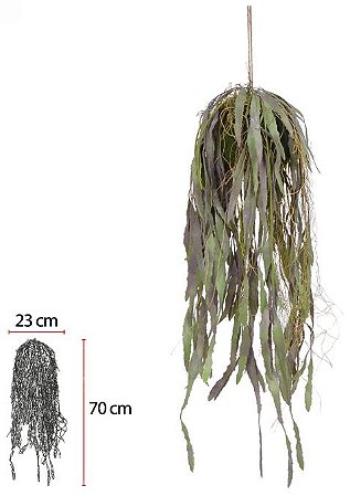 Planta Artificial Folhagem Kokedama Grass Pendurar C/Print X42 Verde 1,2cm