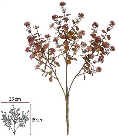 Planta Artificial Folhagem Grass C/Print X36 Vermelho Outono 55cm