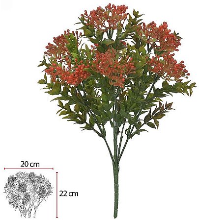 Planta Artificial Folhagem Grass Frutinha Plastico X28 Vermelho 32cm