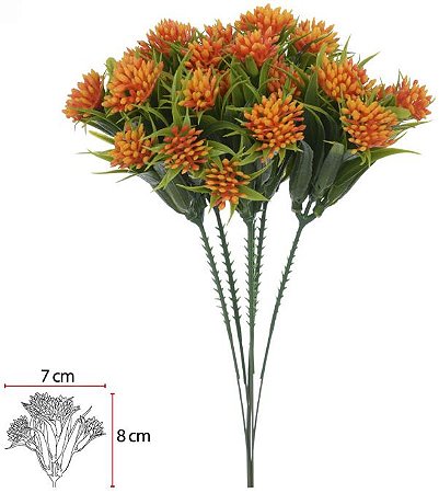 Planta Artificial Folhagem Pick Grass Plastico X5 Com 6 Hastes Laranja 23cm