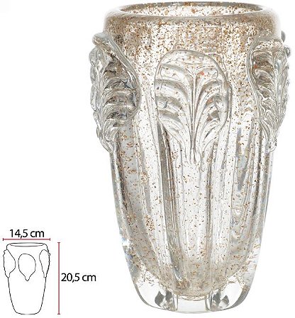 Vaso Decorativo Vidro Tipo Murano Transparente Dourado 20,5cm