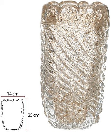 Vaso Decorativo Vidro Tipo Murano Transparente Dourado 25cm