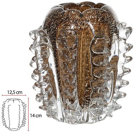 Vaso Decorativo Vidro Tipo Murano Marrom Dourado 14cm