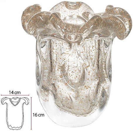 Vaso Decorativo Vidro Tipo Murano Transparente Dourado 16cm