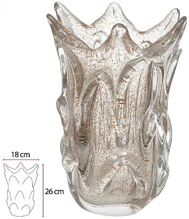 Vaso Decorativo Vidro Tipo Murano Transporte Dourado 26cm
