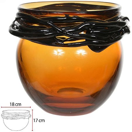 Vaso Decorativo Vidro Tipo Murano Ambar Preto 18cm