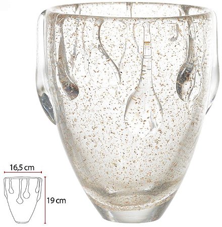 Vaso Decorativo Vidro Tipo Murano Transparente Dourado 19cm