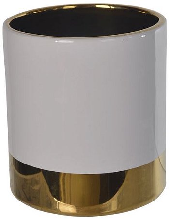 Vaso Decorativo Porcelana Branco Dourado 11cm