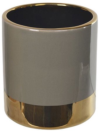 Vaso Decorativo Porcelana Cinza Dourado 11cm