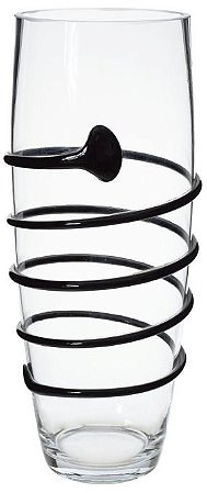 Vaso Decorativo Vidro Transparente Preto 35cm