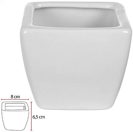 Vaso Quadrado Ceramica Branco 6,5cm