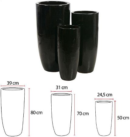 Vaso Ceramica C/3Uni Preto 80cm